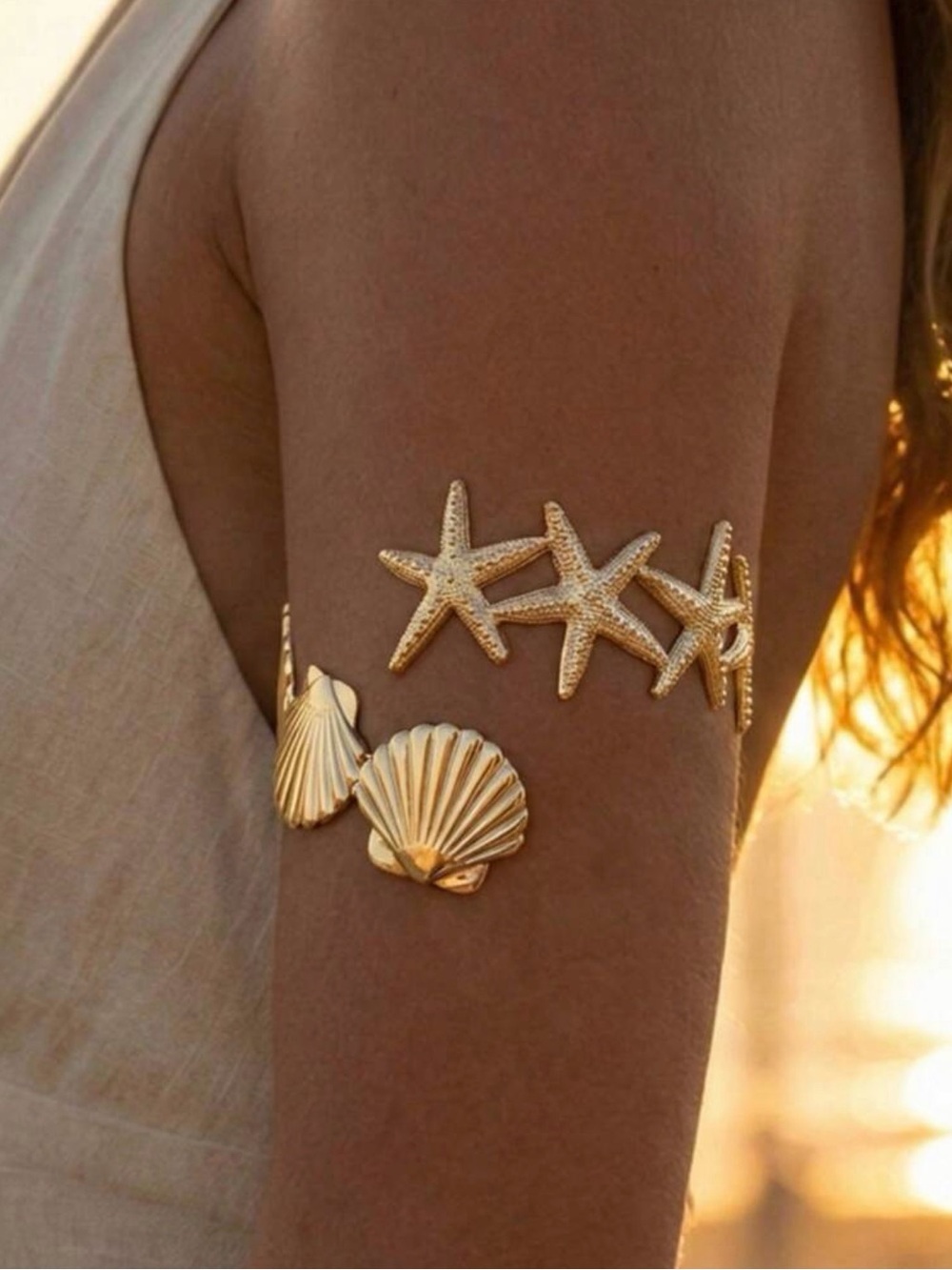 Gold Starfish & Seashell Arm Cuff Bracelet